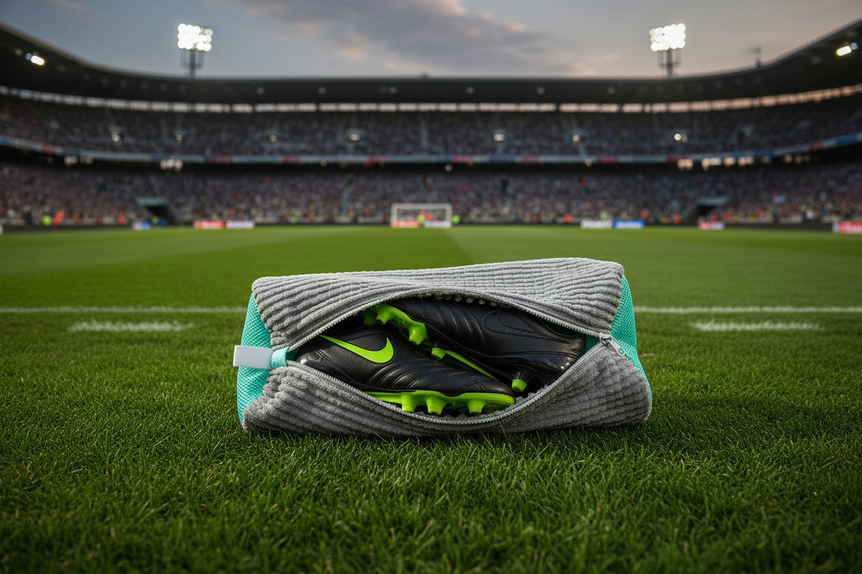 Grey sports shoe carry bag at the stadium