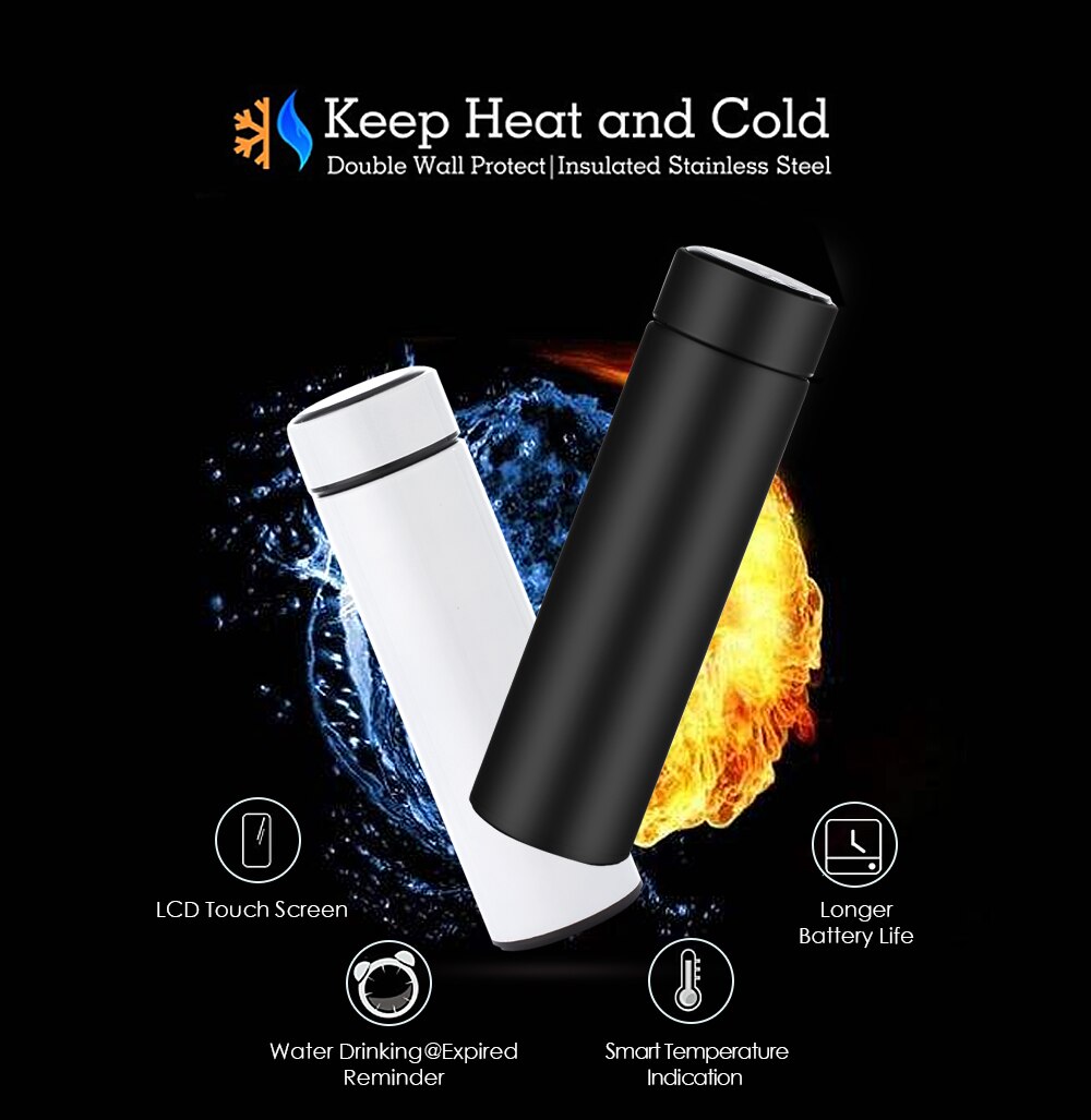 LED Temperature Display Thermos Bottle in Gold color