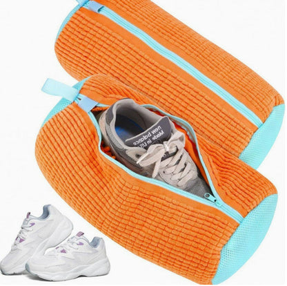 Bolsa de lavado acolchada de Gonzapole-Store para zapatillas, color naranja con cremallera azul y malla protectora